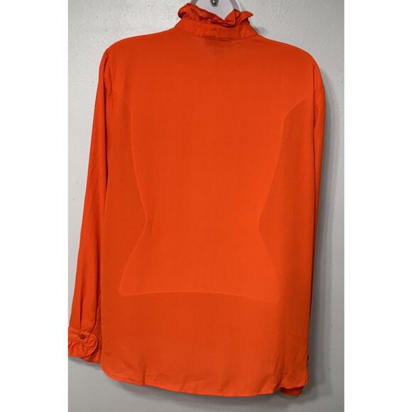 CeCe Blouse Women's Large Orange Ruffled Collar Button-Front Long-Sleeve NEW - Picture 4 of 8